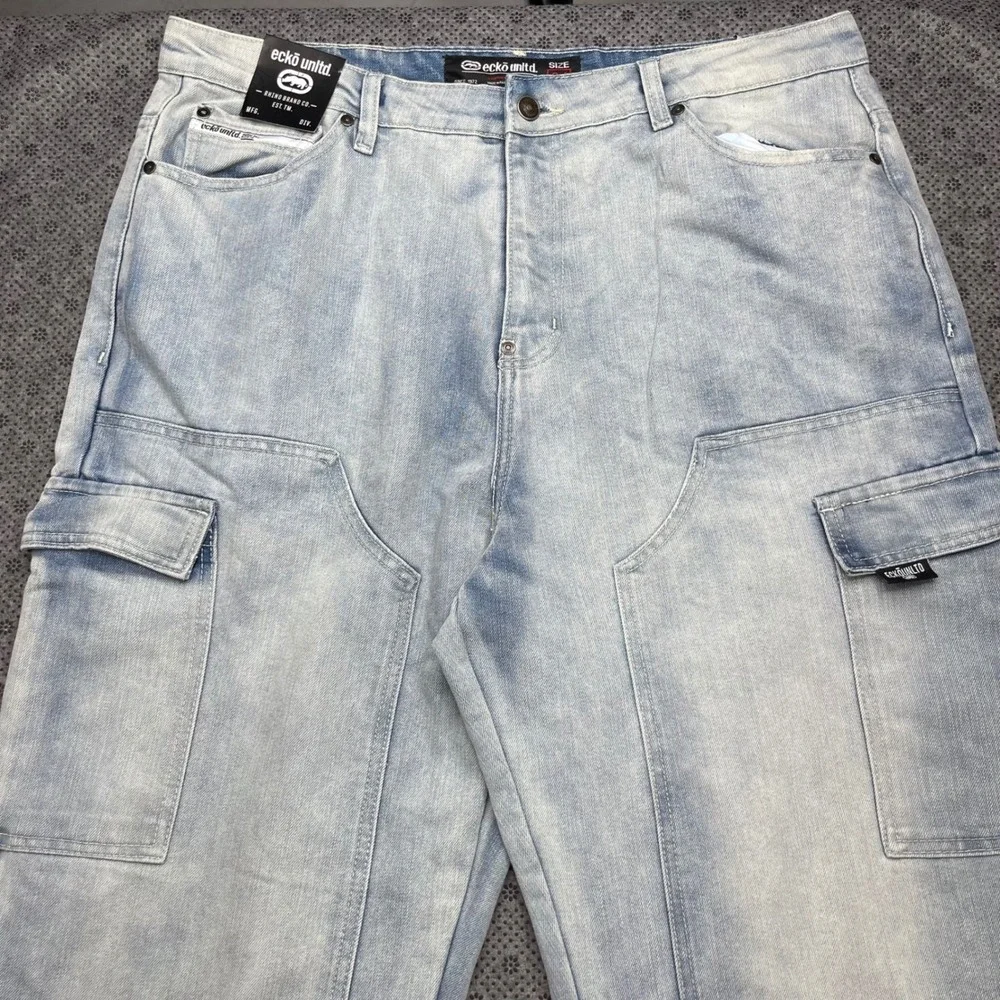 Ecko Unltd Mens Baggy Fit Cargo Jeans Wide Leg Double Knee Denim Size 34 - 40x32